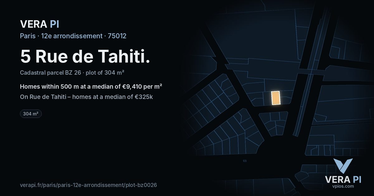 5 Rue de Tahiti, 12e arrondissement at night – the plot lit, the parcels around coloured by the prices near them