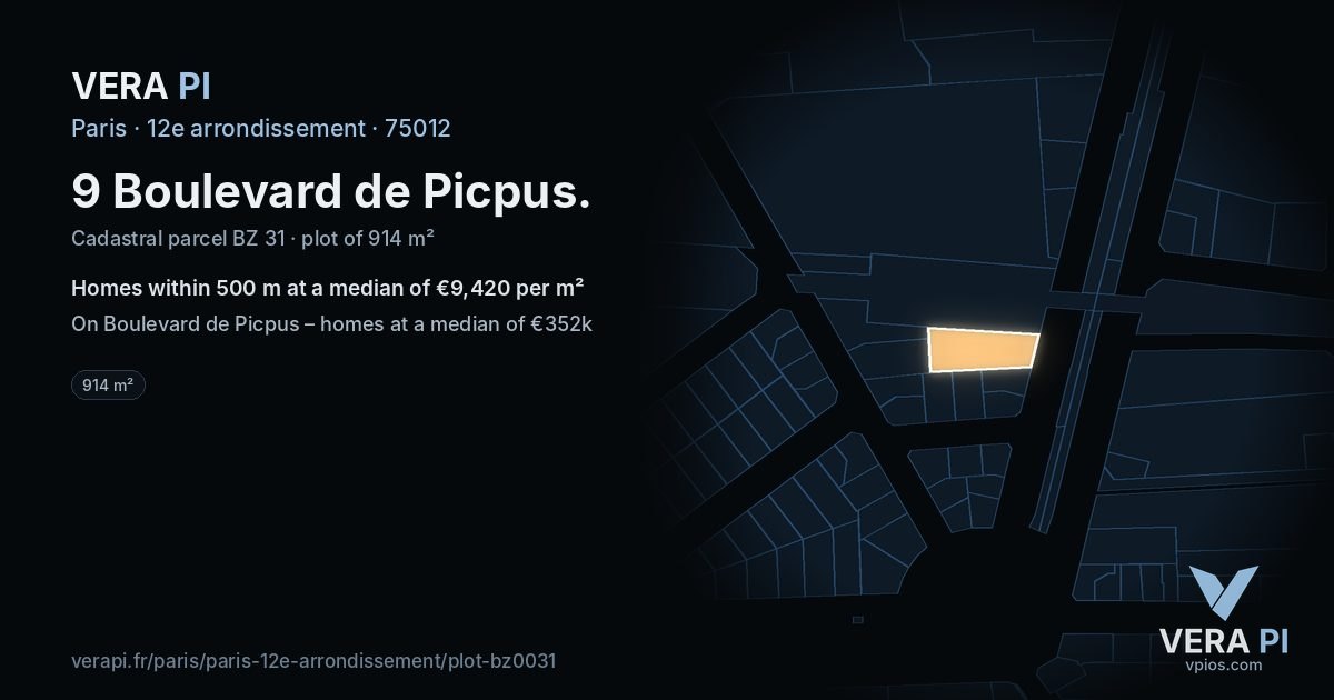 9 Boulevard de Picpus, 12e arrondissement at night – the plot lit, the parcels around coloured by the prices near them