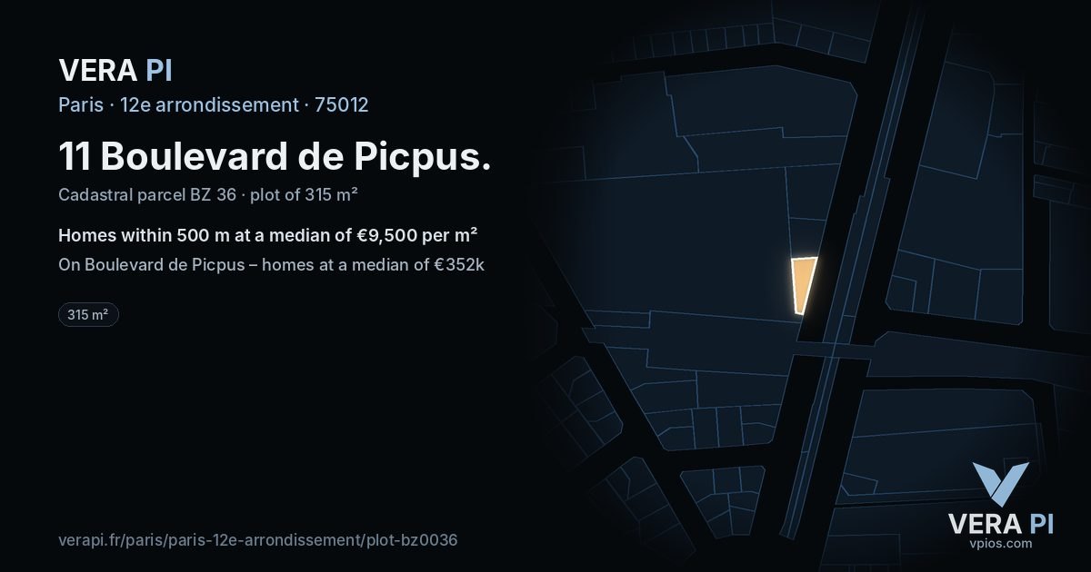 11 Boulevard de Picpus, 12e arrondissement at night – the plot lit, the parcels around coloured by the prices near them
