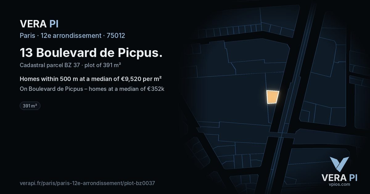 13 Boulevard de Picpus, 12e arrondissement at night – the plot lit, the parcels around coloured by the prices near them