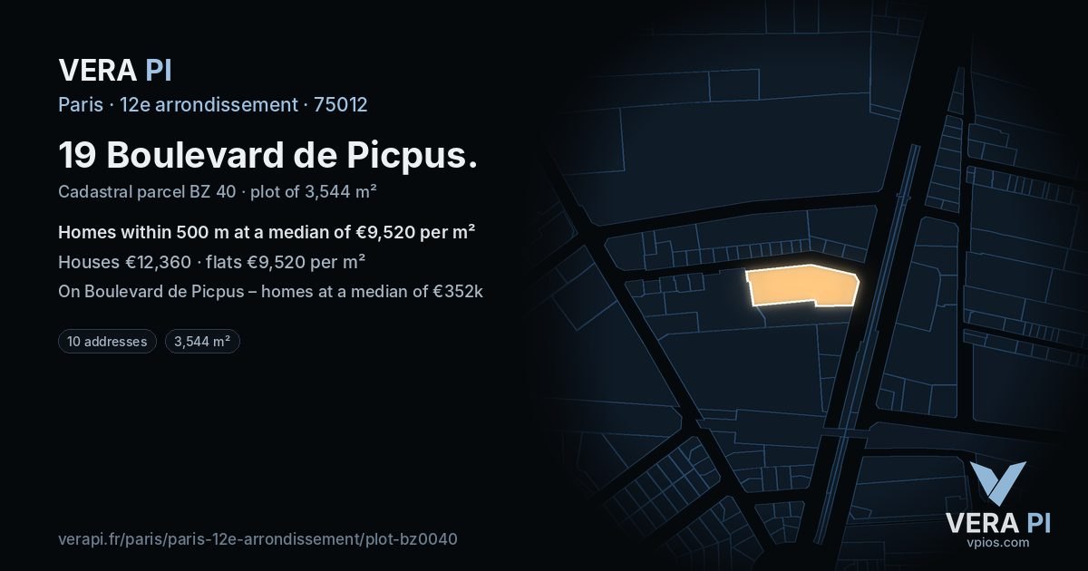 19 Boulevard de Picpus, 12e arrondissement at night – the plot lit, the parcels around coloured by the prices near them