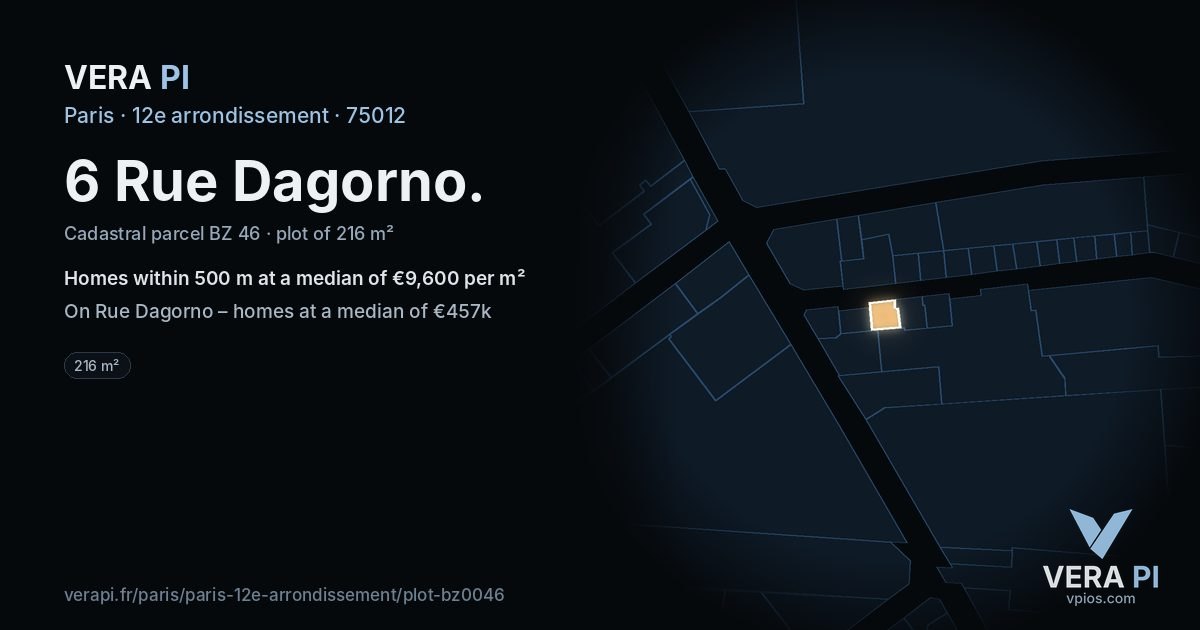 6 Rue Dagorno, 12e arrondissement at night – the plot lit, the parcels around coloured by the prices near them
