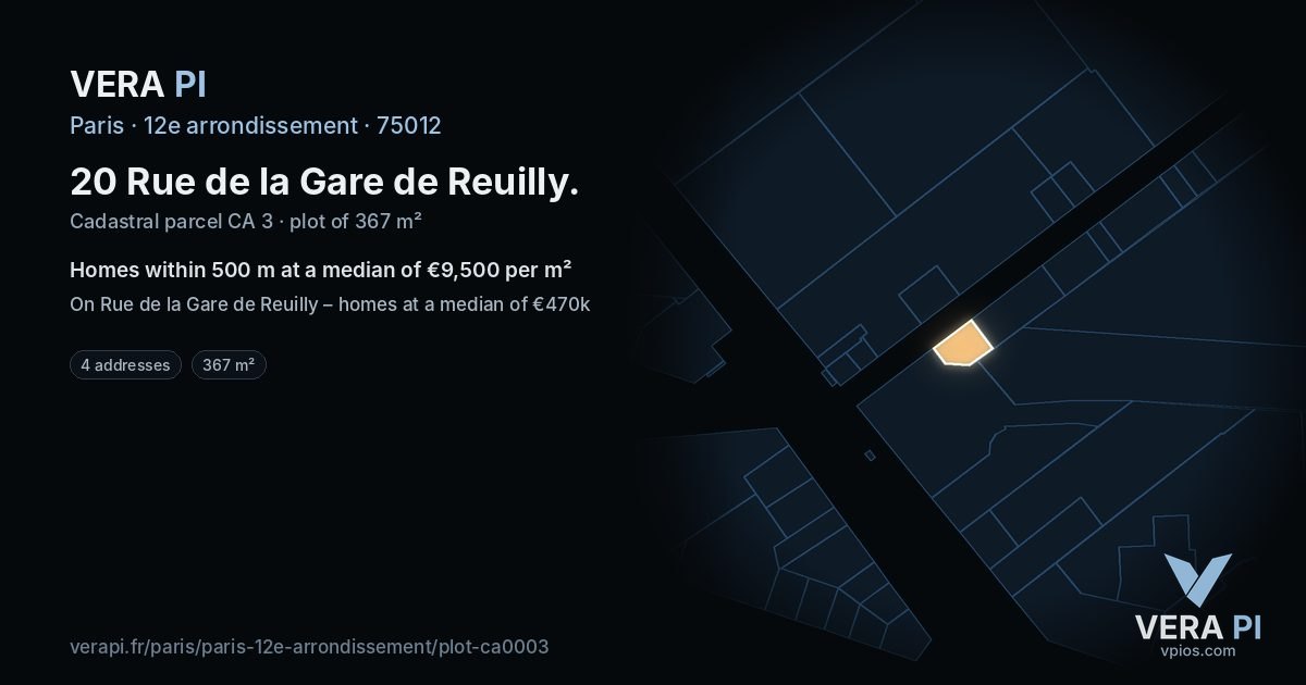 20 Rue de la Gare de Reuilly, 12e arrondissement at night – the plot lit, the parcels around coloured by the prices near them