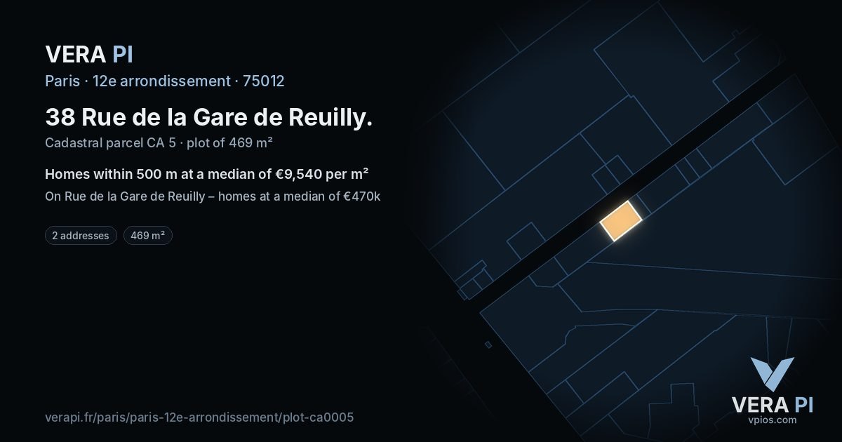 38 Rue de la Gare de Reuilly, 12e arrondissement at night – the plot lit, the parcels around coloured by the prices near them
