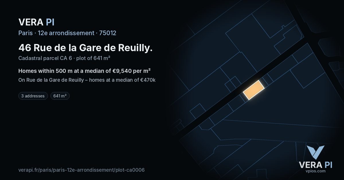 46 Rue de la Gare de Reuilly, 12e arrondissement at night – the plot lit, the parcels around coloured by the prices near them