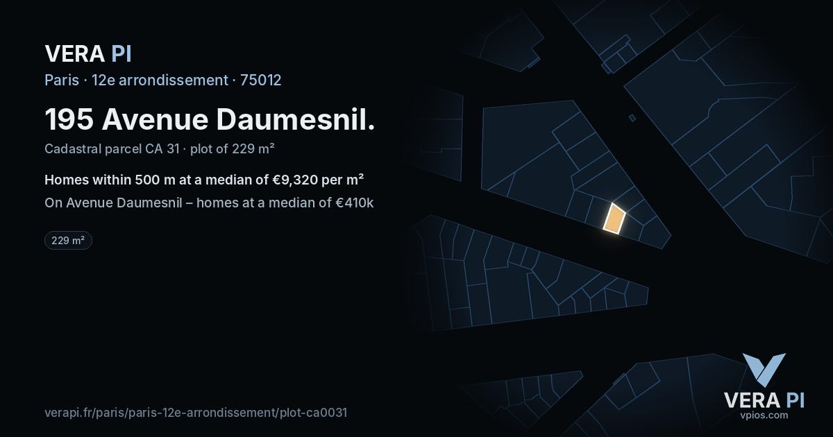 195 Avenue Daumesnil, 12e arrondissement at night – the plot lit, the parcels around coloured by the prices near them