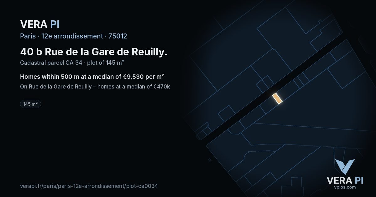 40 b Rue de la Gare de Reuilly, 12e arrondissement at night – the plot lit, the parcels around coloured by the prices near them