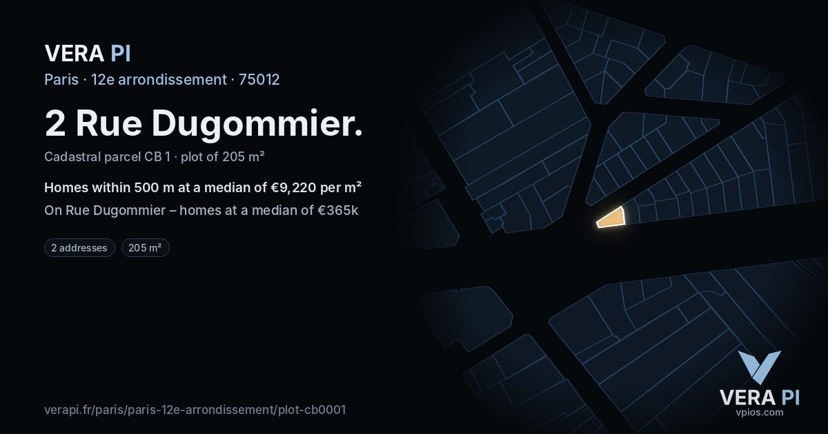 2 Rue Dugommier, 12e arrondissement at night – the plot lit, the parcels around coloured by the prices near them