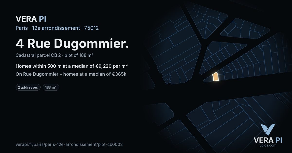 4 Rue Dugommier, 12e arrondissement at night – the plot lit, the parcels around coloured by the prices near them