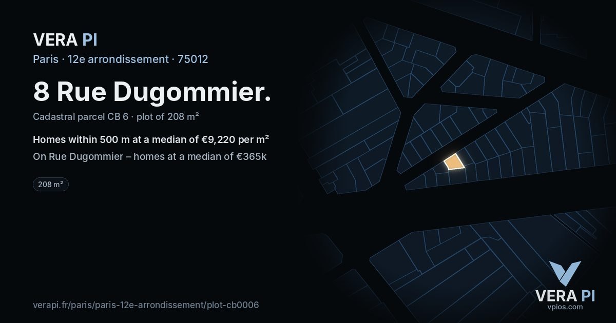 8 Rue Dugommier, 12e arrondissement at night – the plot lit, the parcels around coloured by the prices near them
