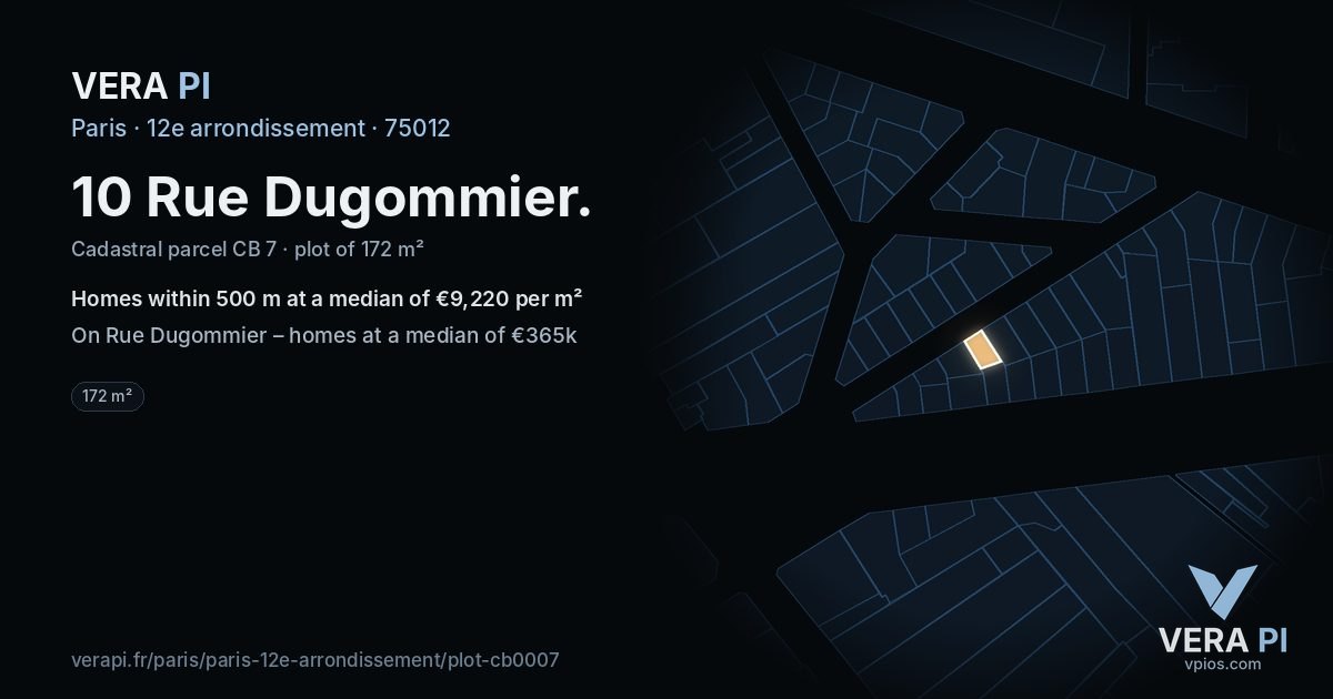 10 Rue Dugommier, 12e arrondissement at night – the plot lit, the parcels around coloured by the prices near them