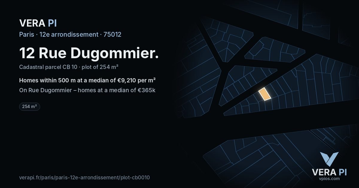 12 Rue Dugommier, 12e arrondissement at night – the plot lit, the parcels around coloured by the prices near them