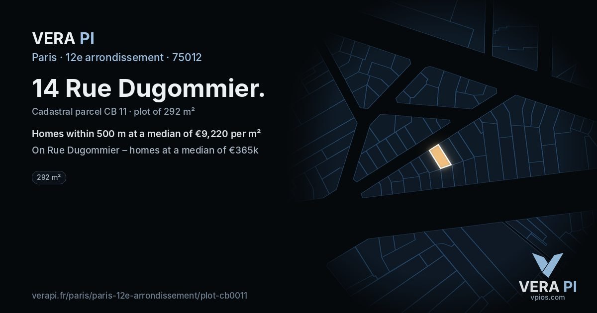 14 Rue Dugommier, 12e arrondissement at night – the plot lit, the parcels around coloured by the prices near them