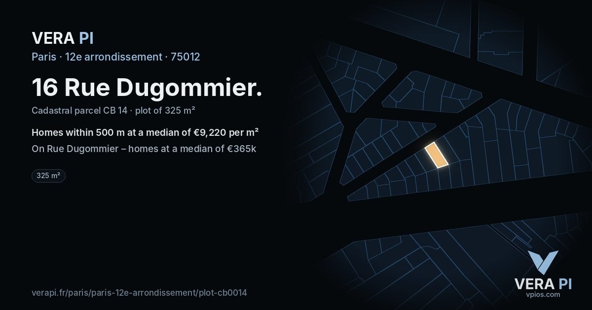 16 Rue Dugommier, 12e arrondissement at night – the plot lit, the parcels around coloured by the prices near them