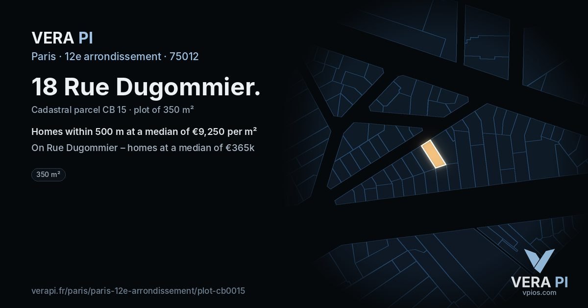 18 Rue Dugommier, 12e arrondissement at night – the plot lit, the parcels around coloured by the prices near them