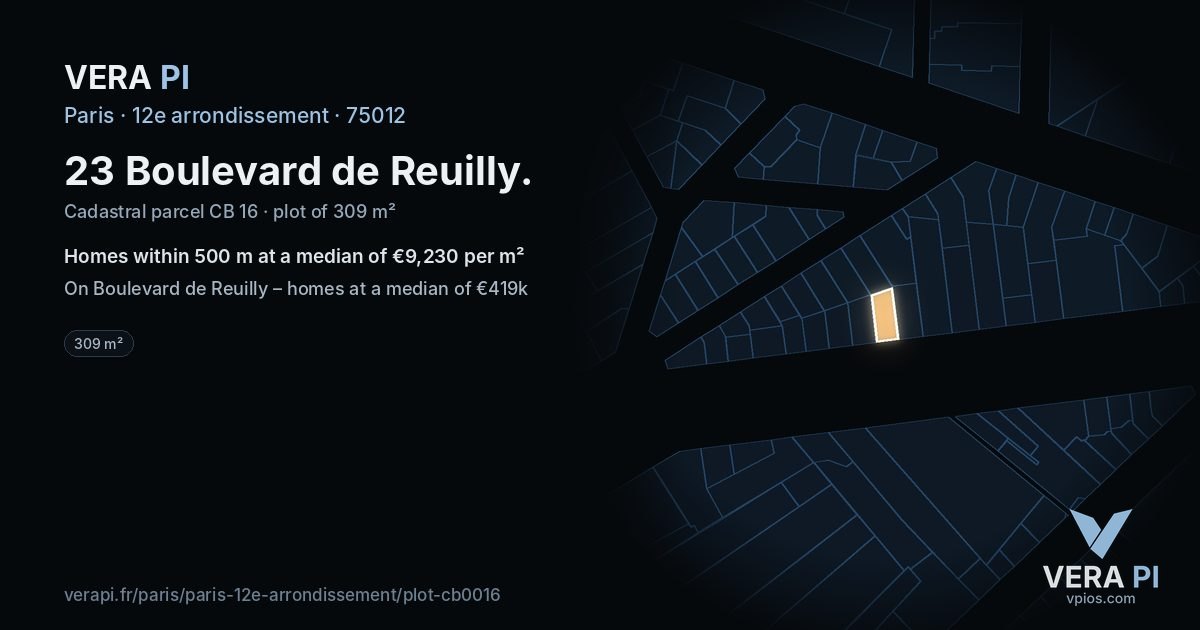 23 Boulevard de Reuilly, 12e arrondissement at night – the plot lit, the parcels around coloured by the prices near them