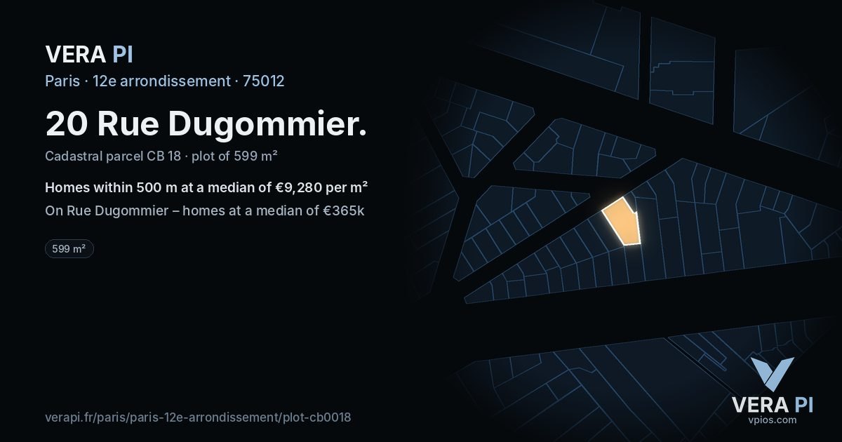 20 Rue Dugommier, 12e arrondissement at night – the plot lit, the parcels around coloured by the prices near them