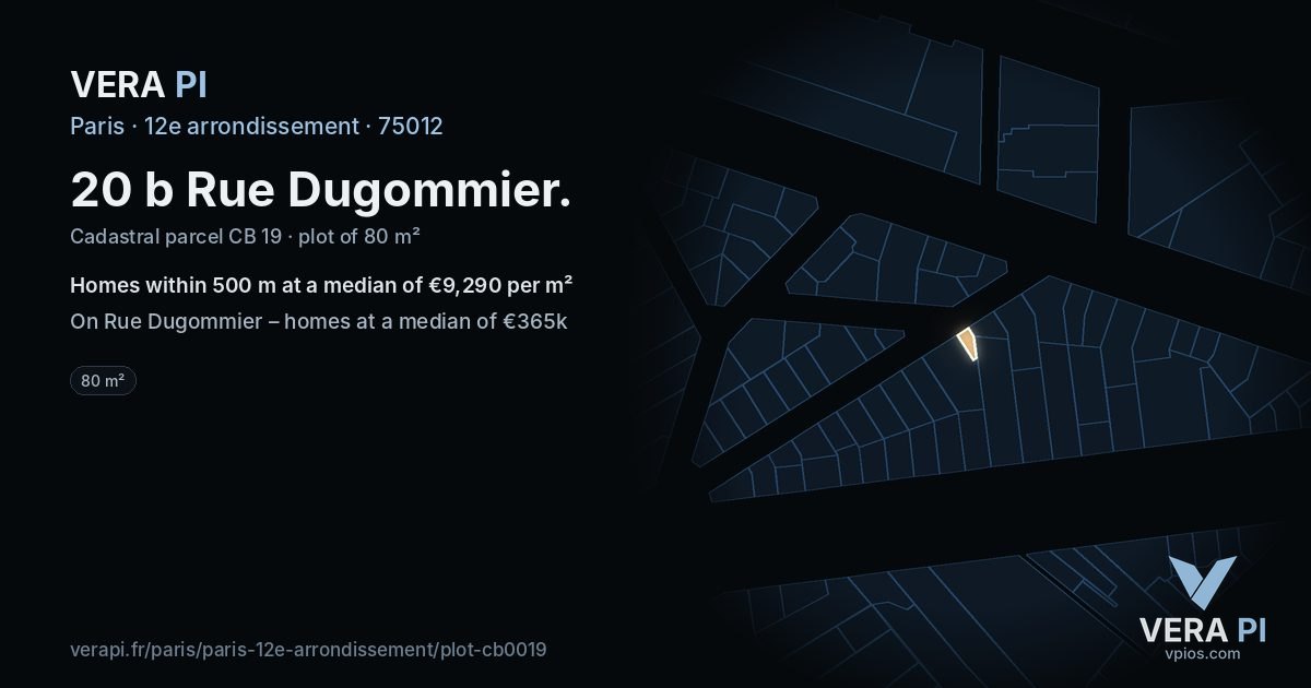 20 b Rue Dugommier, 12e arrondissement at night – the plot lit, the parcels around coloured by the prices near them