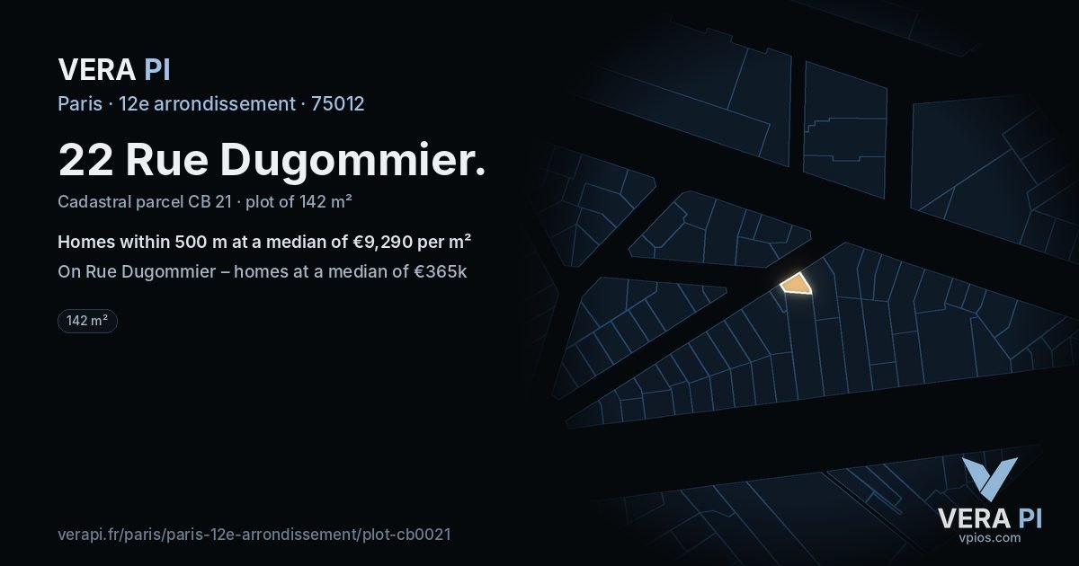 22 Rue Dugommier, 12e arrondissement at night – the plot lit, the parcels around coloured by the prices near them