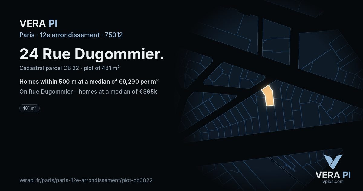 24 Rue Dugommier, 12e arrondissement at night – the plot lit, the parcels around coloured by the prices near them