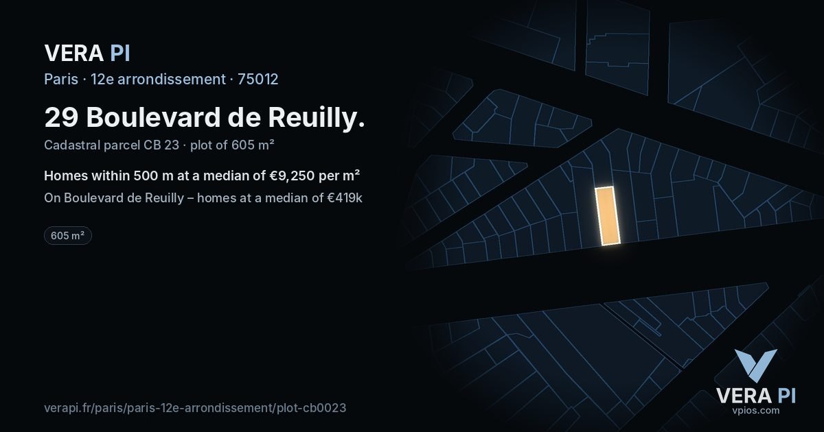 29 Boulevard de Reuilly, 12e arrondissement at night – the plot lit, the parcels around coloured by the prices near them