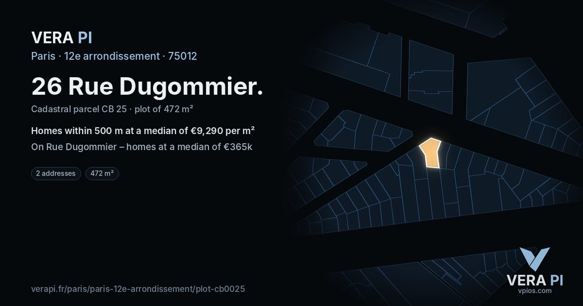 26 Rue Dugommier, 12e arrondissement at night – the plot lit, the parcels around coloured by the prices near them