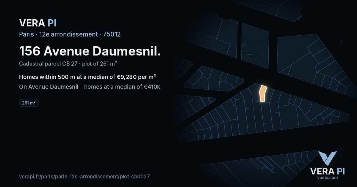 156 Avenue Daumesnil, 12e arrondissement at night – the plot lit, the parcels around coloured by the prices near them