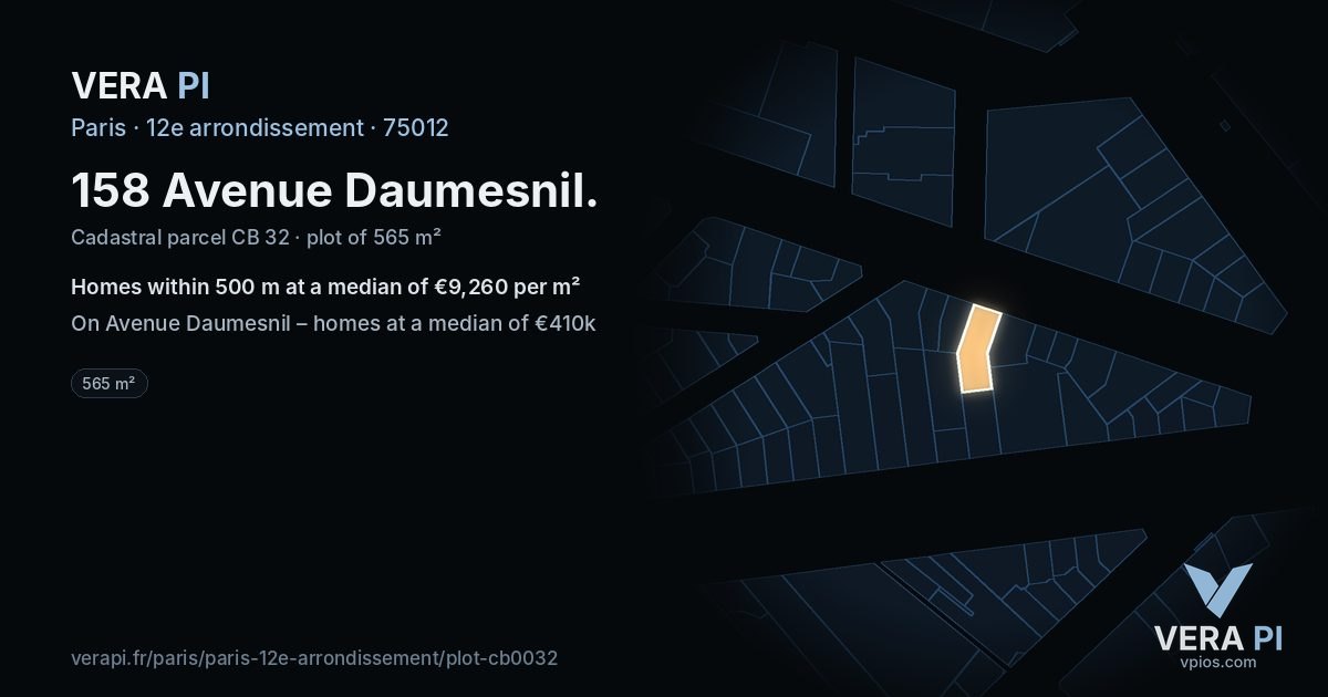 158 Avenue Daumesnil, 12e arrondissement at night – the plot lit, the parcels around coloured by the prices near them