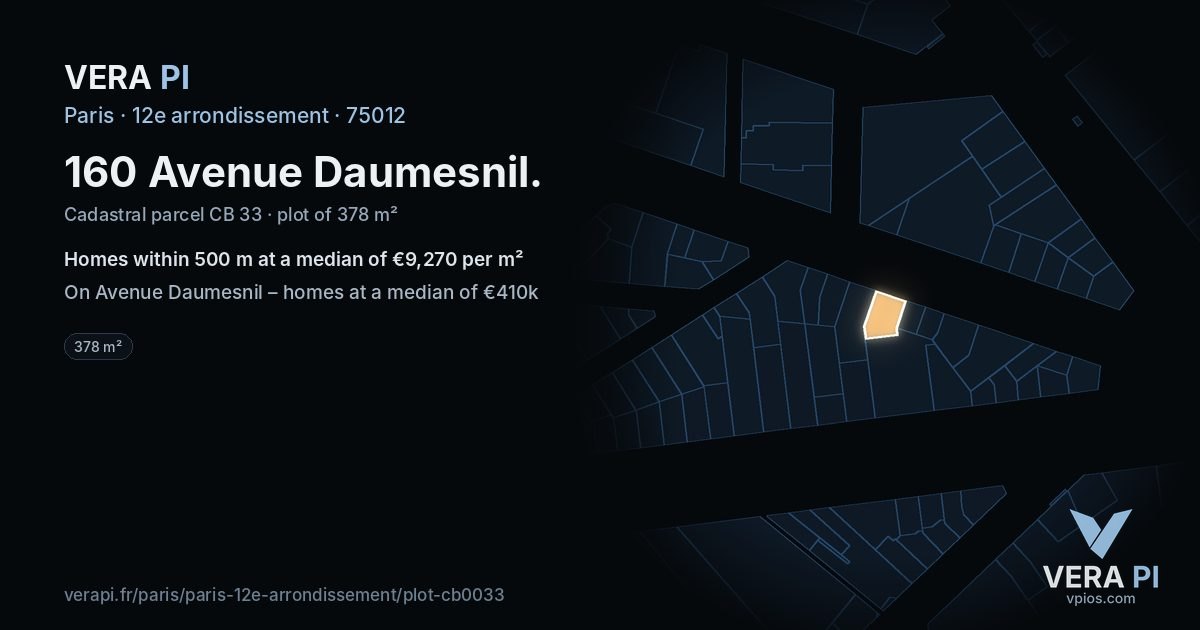 160 Avenue Daumesnil, 12e arrondissement at night – the plot lit, the parcels around coloured by the prices near them