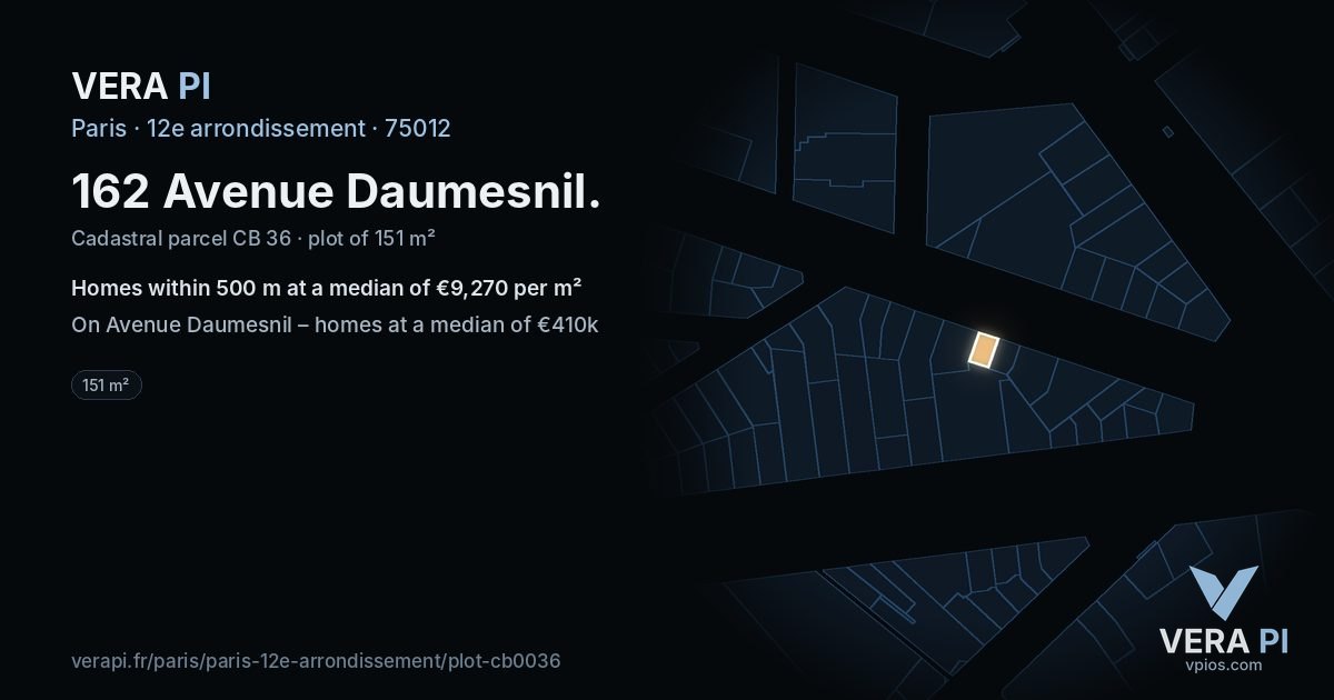 162 Avenue Daumesnil, 12e arrondissement at night – the plot lit, the parcels around coloured by the prices near them