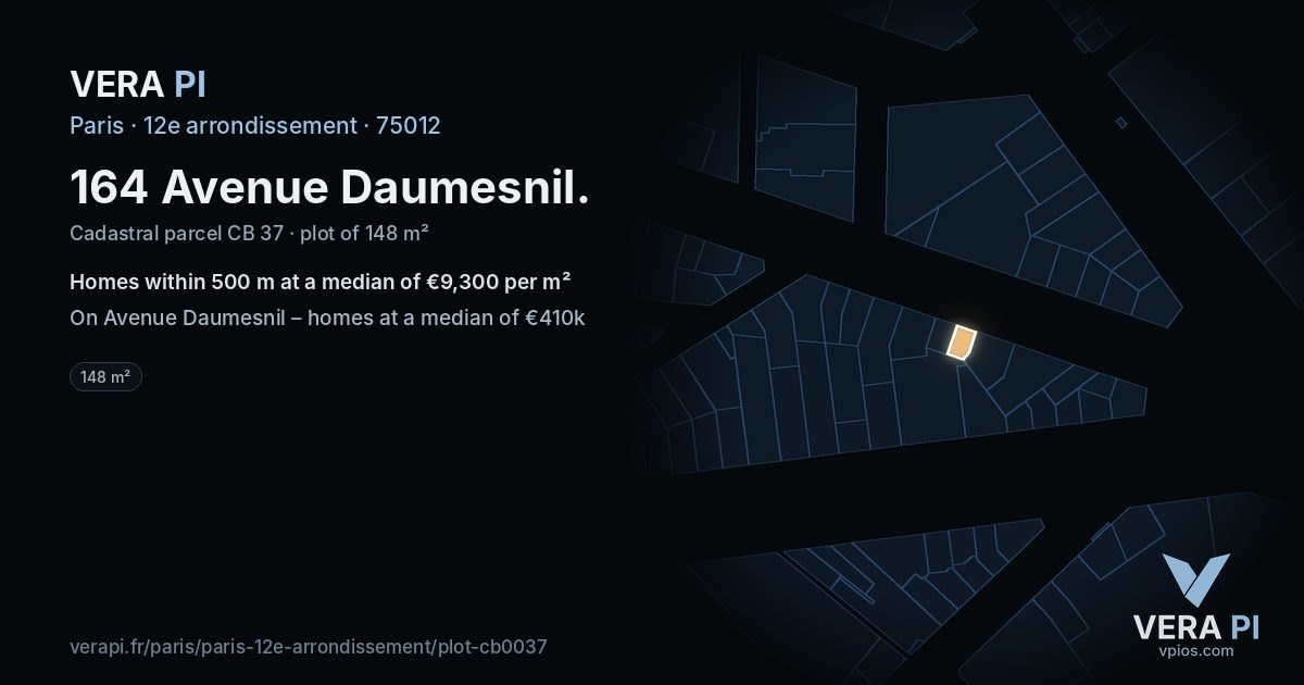 164 Avenue Daumesnil, 12e arrondissement at night – the plot lit, the parcels around coloured by the prices near them