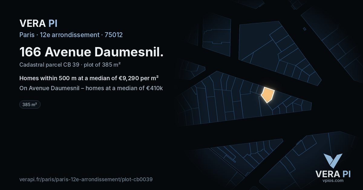166 Avenue Daumesnil, 12e arrondissement at night – the plot lit, the parcels around coloured by the prices near them