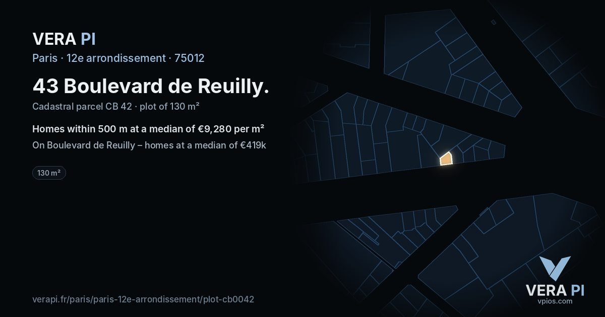 43 Boulevard de Reuilly, 12e arrondissement at night – the plot lit, the parcels around coloured by the prices near them