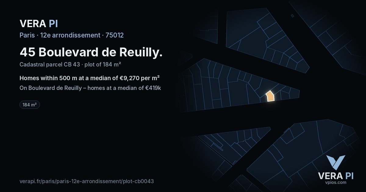 45 Boulevard de Reuilly, 12e arrondissement at night – the plot lit, the parcels around coloured by the prices near them