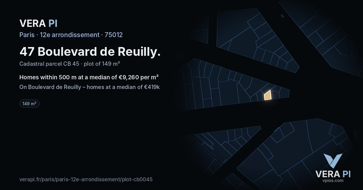 47 Boulevard de Reuilly, 12e arrondissement at night – the plot lit, the parcels around coloured by the prices near them