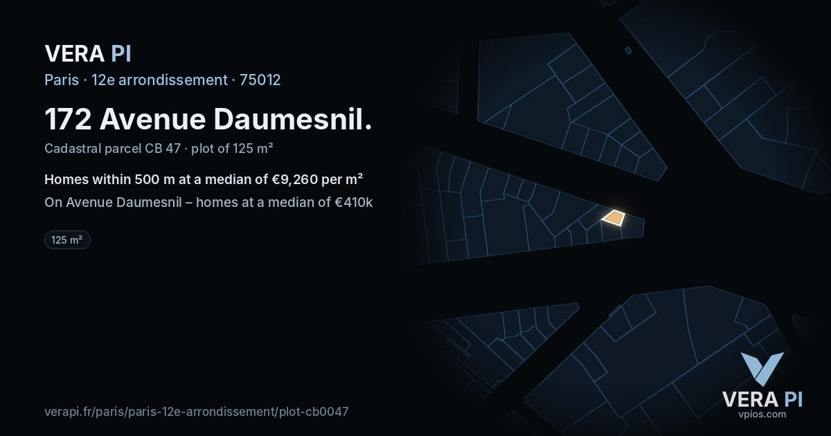 172 Avenue Daumesnil, 12e arrondissement at night – the plot lit, the parcels around coloured by the prices near them