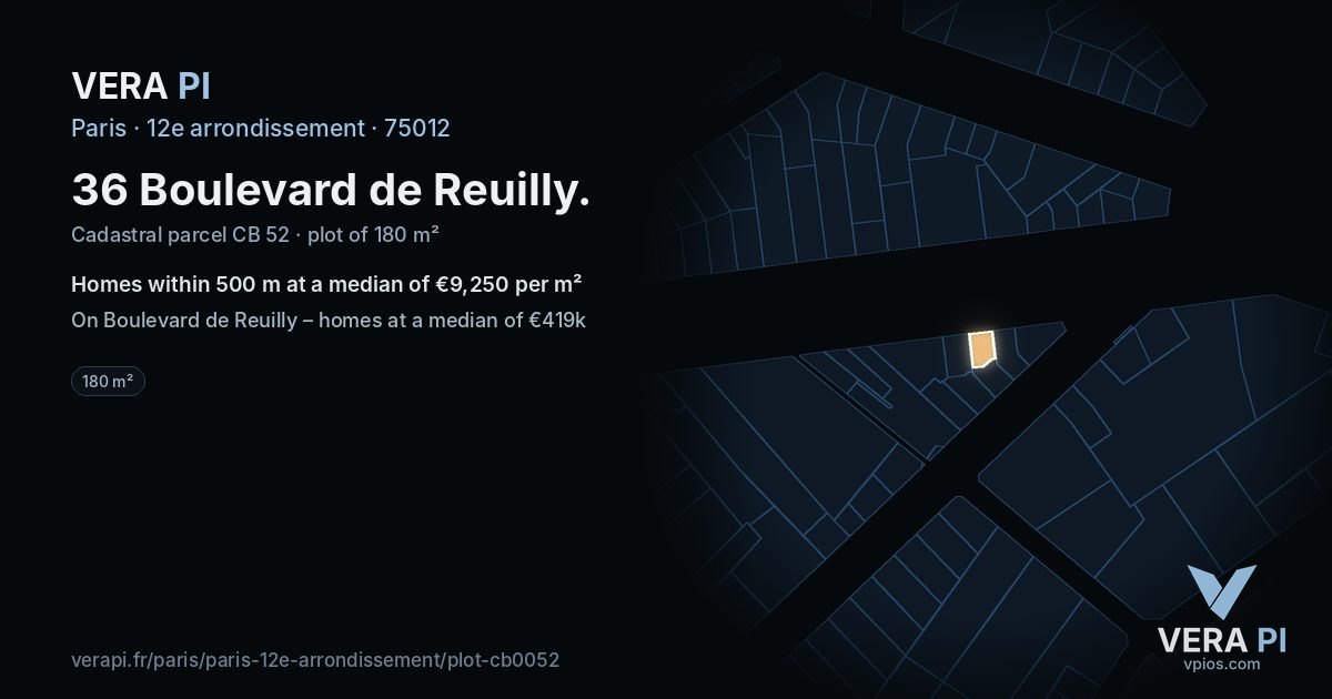 36 Boulevard de Reuilly, 12e arrondissement at night – the plot lit, the parcels around coloured by the prices near them