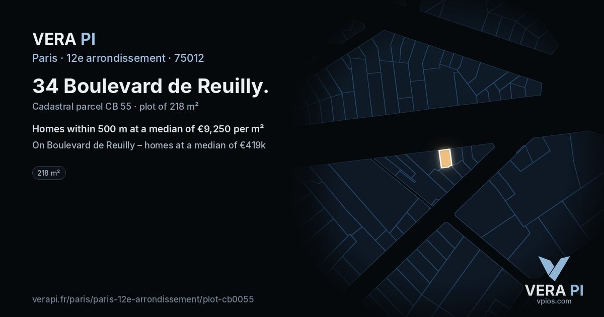 34 Boulevard de Reuilly, 12e arrondissement at night – the plot lit, the parcels around coloured by the prices near them