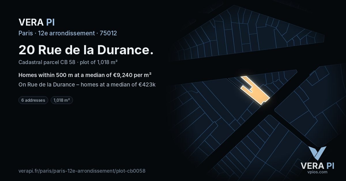 20 Rue de la Durance, 12e arrondissement at night – the plot lit, the parcels around coloured by the prices near them