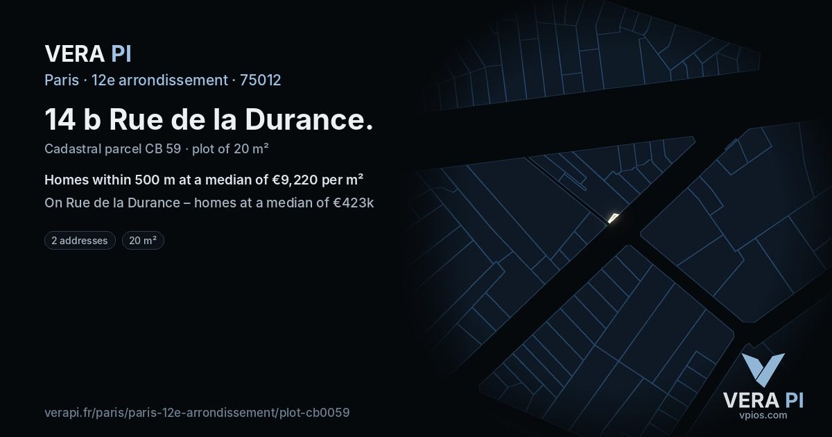 14 b Rue de la Durance, 12e arrondissement at night – the plot lit, the parcels around coloured by the prices near them