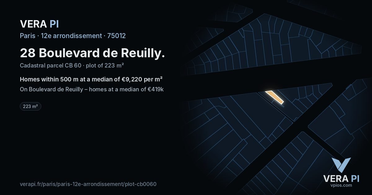 28 Boulevard de Reuilly, 12e arrondissement at night – the plot lit, the parcels around coloured by the prices near them