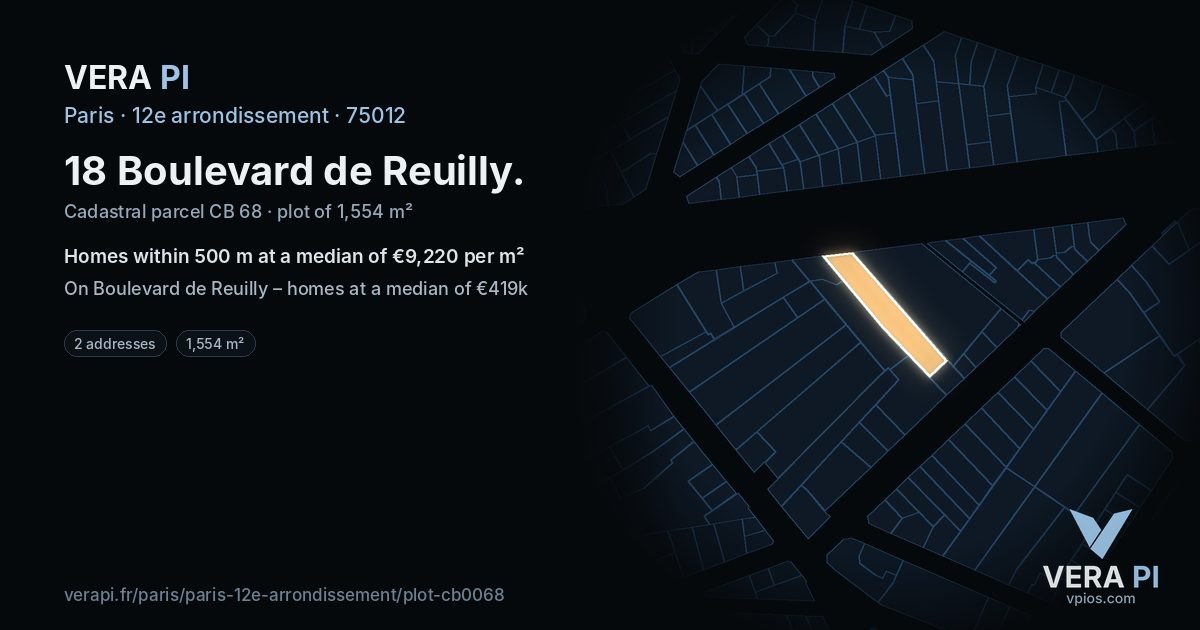 18 Boulevard de Reuilly, 12e arrondissement at night – the plot lit, the parcels around coloured by the prices near them