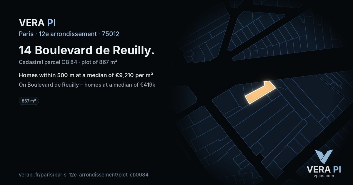 14 Boulevard de Reuilly, 12e arrondissement at night – the plot lit, the parcels around coloured by the prices near them
