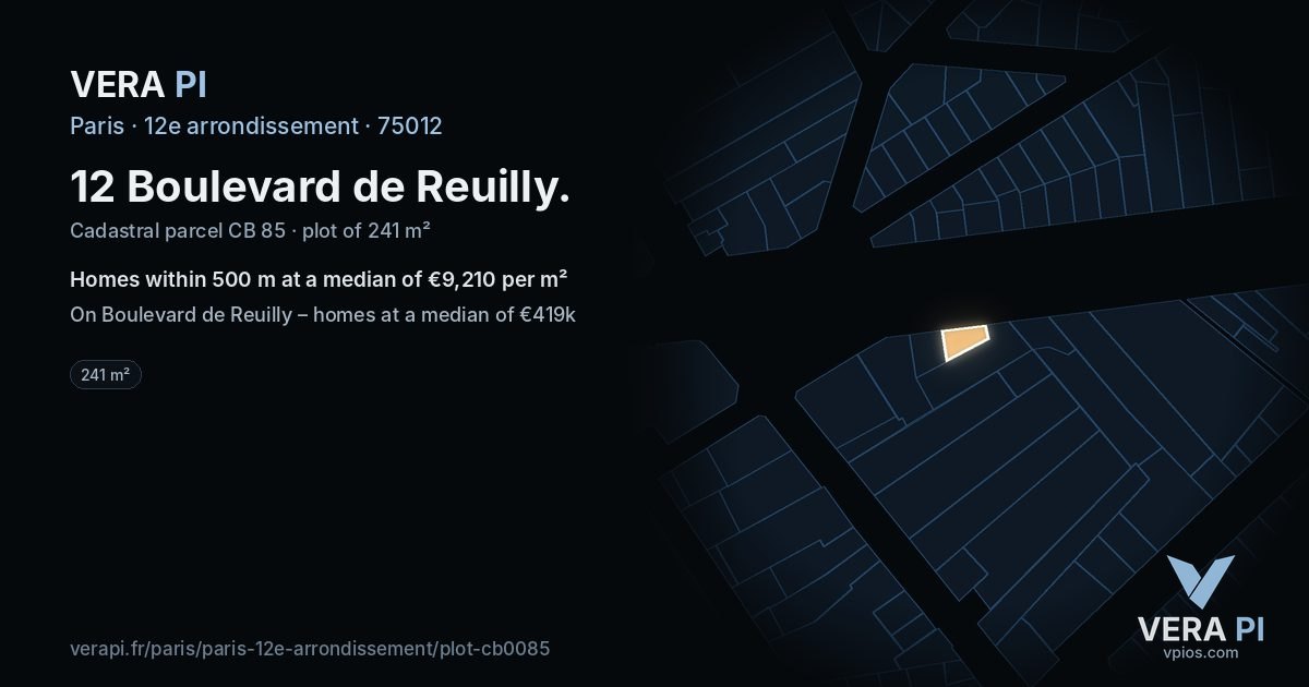 12 Boulevard de Reuilly, 12e arrondissement at night – the plot lit, the parcels around coloured by the prices near them