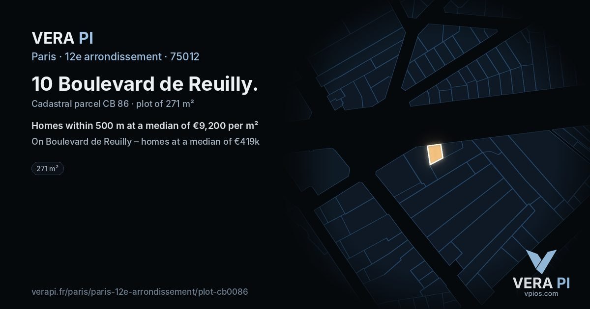 10 Boulevard de Reuilly, 12e arrondissement at night – the plot lit, the parcels around coloured by the prices near them
