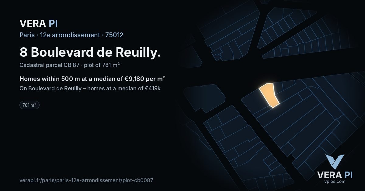 8 Boulevard de Reuilly, 12e arrondissement at night – the plot lit, the parcels around coloured by the prices near them