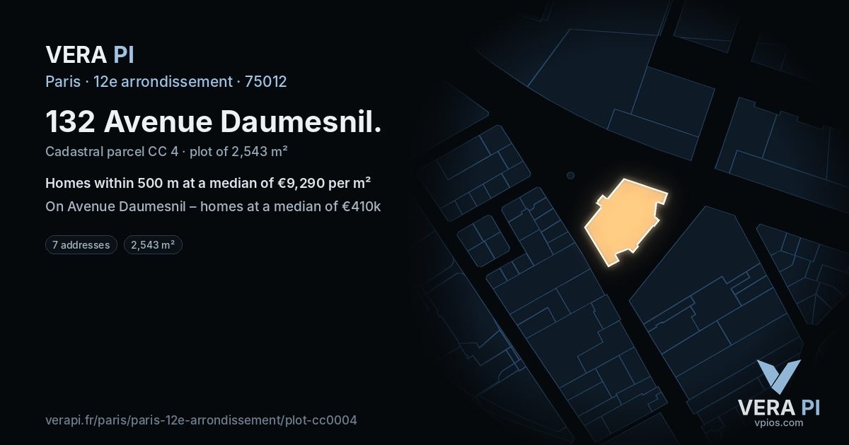 132 Avenue Daumesnil, 12e arrondissement at night – the plot lit, the parcels around coloured by the prices near them