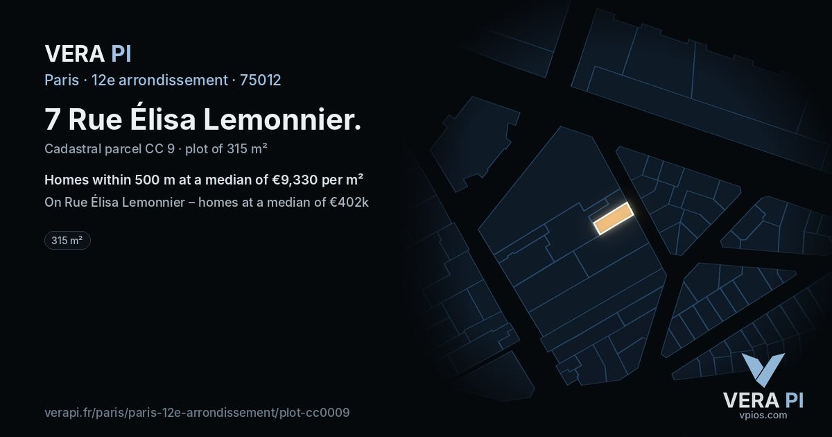 7 Rue Élisa Lemonnier, 12e arrondissement at night – the plot lit, the parcels around coloured by the prices near them