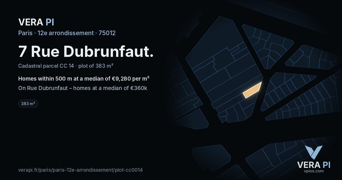 7 Rue Dubrunfaut, 12e arrondissement at night – the plot lit, the parcels around coloured by the prices near them