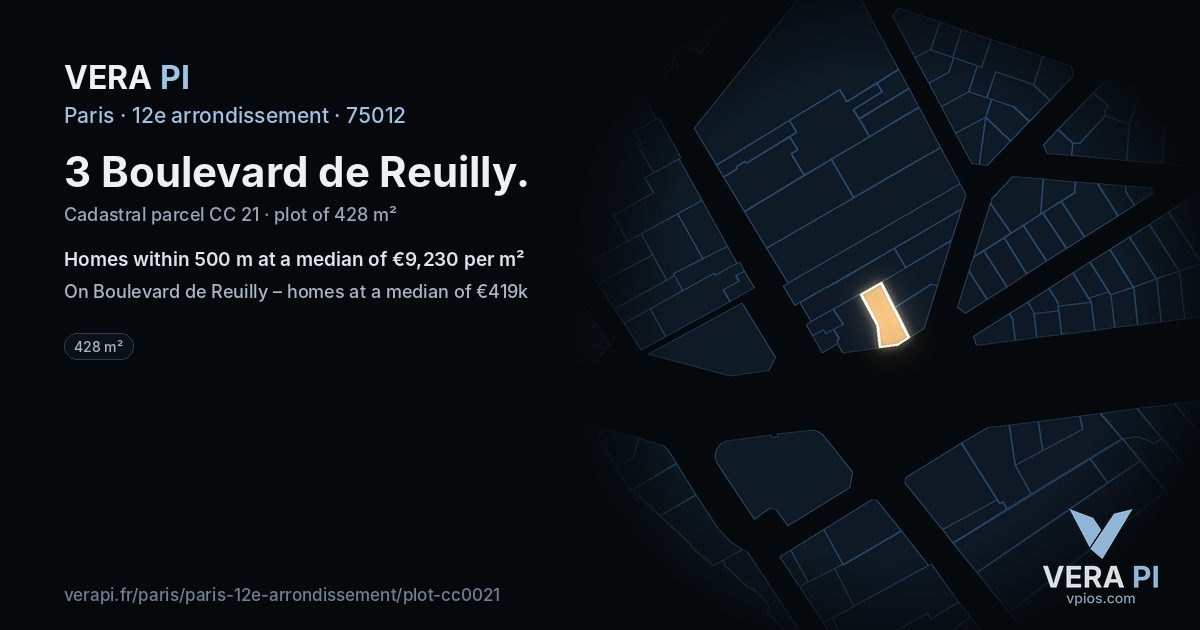 3 Boulevard de Reuilly, 12e arrondissement at night – the plot lit, the parcels around coloured by the prices near them